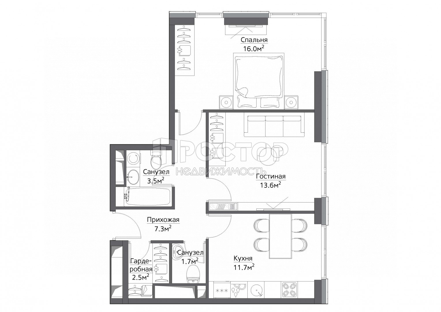 2-комнатная квартира, 59.8 м² - фото 15