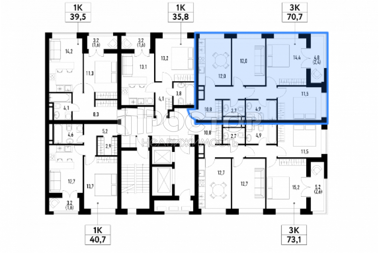 3-комнатная квартира, 70.7 м² - фото 5