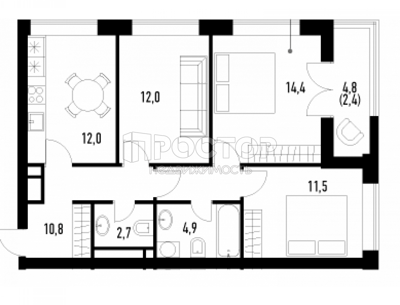 3-комнатная квартира, 70.7 м² - фото 4