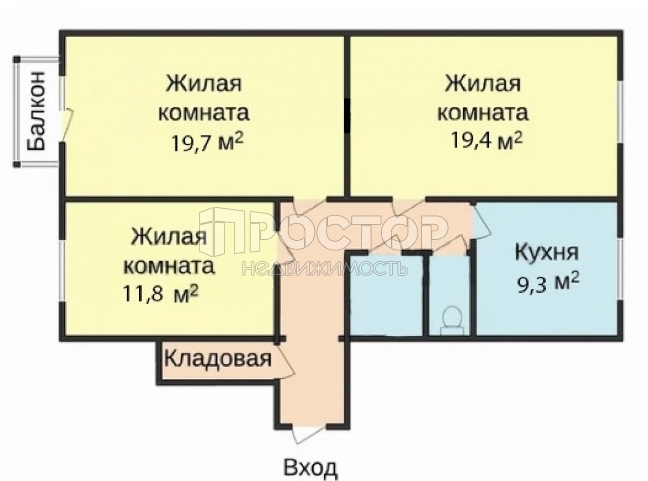 3-комнатная квартира, 77.6 м² - фото 2