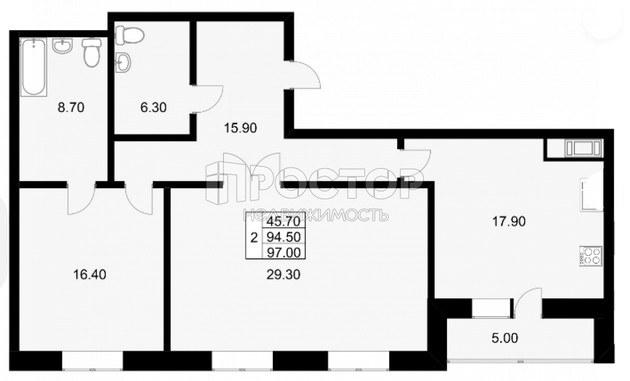 2-комнатная квартира, 97 м² - фото 5