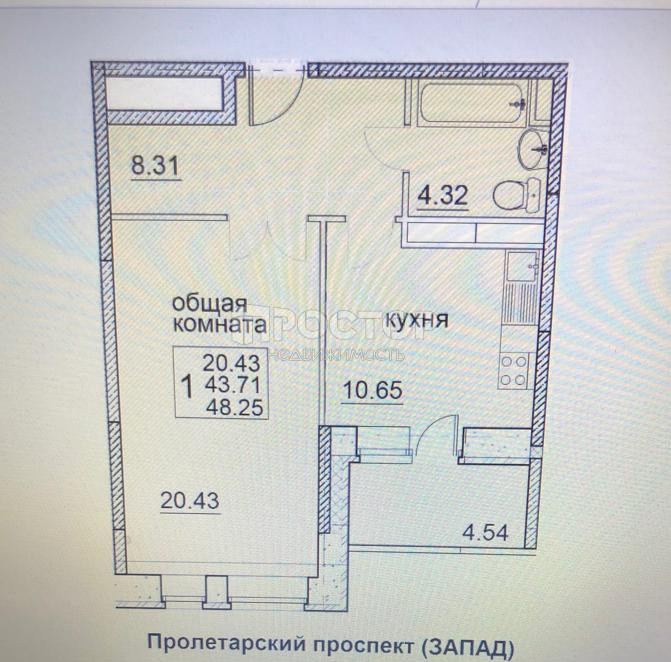 1-комнатная квартира, 48.25 м² - фото 10