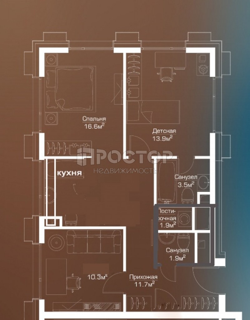 3-комнатная квартира, 65 м² - фото 11