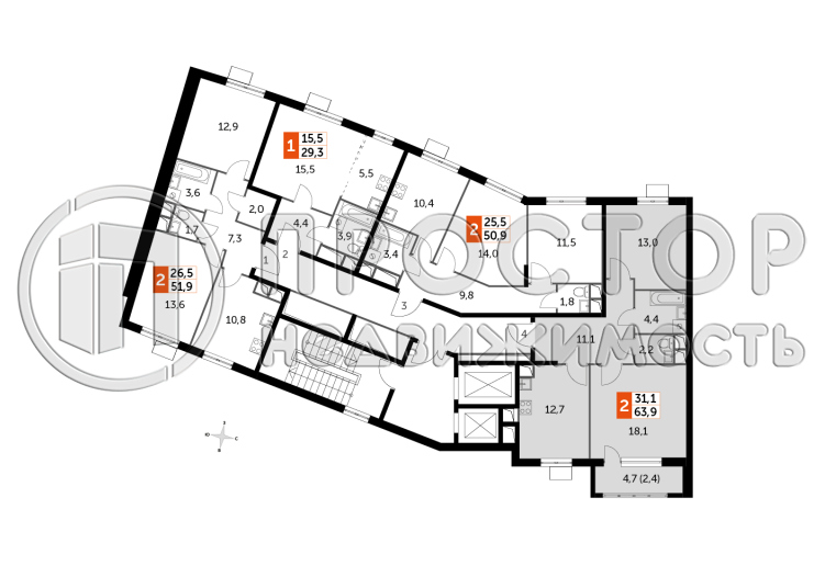 2-комнатная квартира, 63.9 м² - фото 3