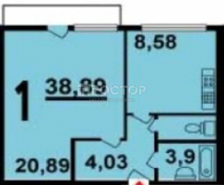 1-комнатная квартира, 38.8 м² - фото 18