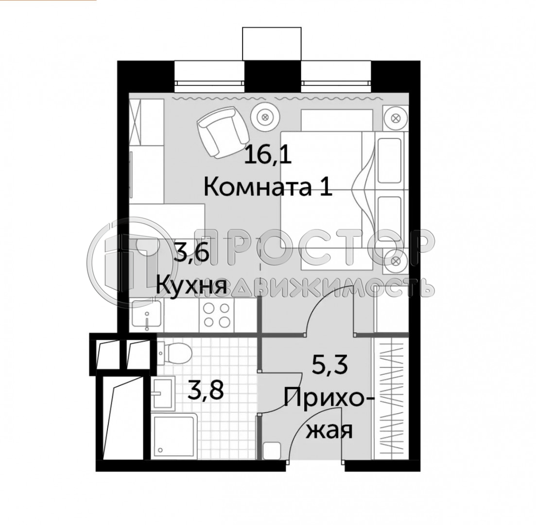 Студия, 29 м² - фото 8