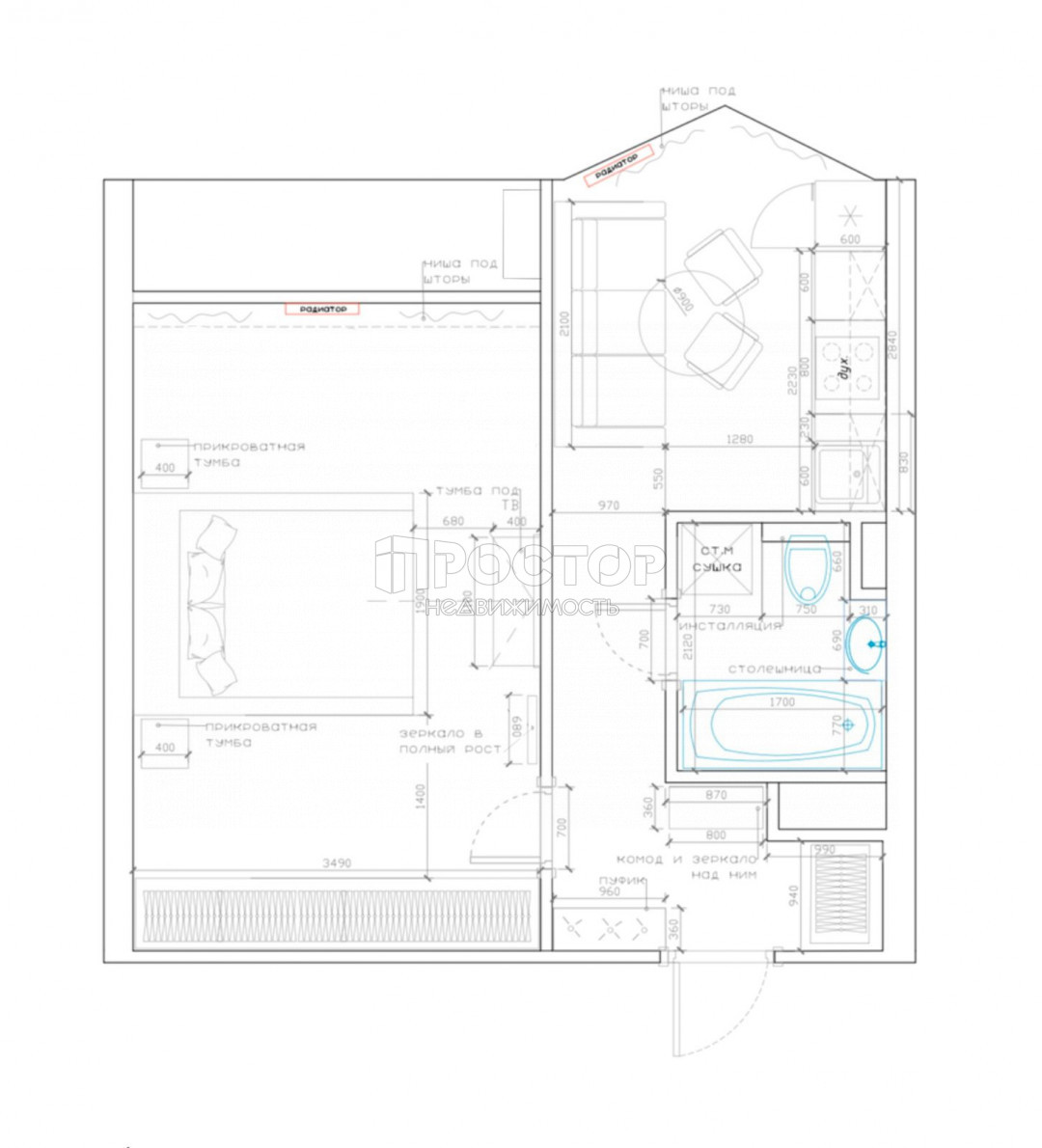 1-комнатная квартира, 39 м² - фото 18