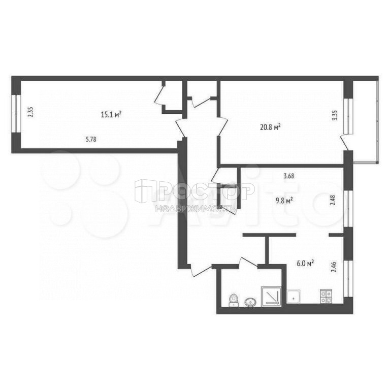 3-комнатная квартира, 57 м² - фото 16