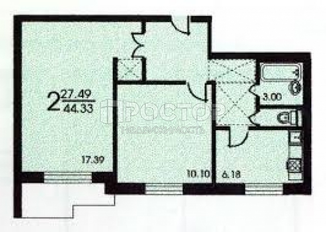 2-комнатная квартира, 44.2 м² - фото 2