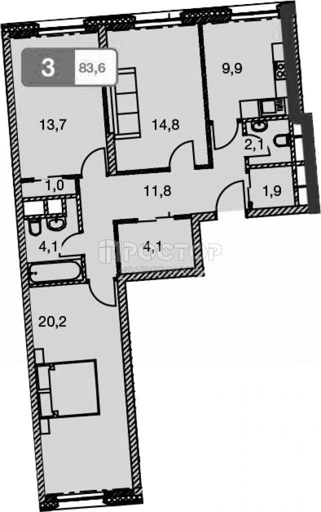 3-комнатная квартира, 83.6 м² - фото 3