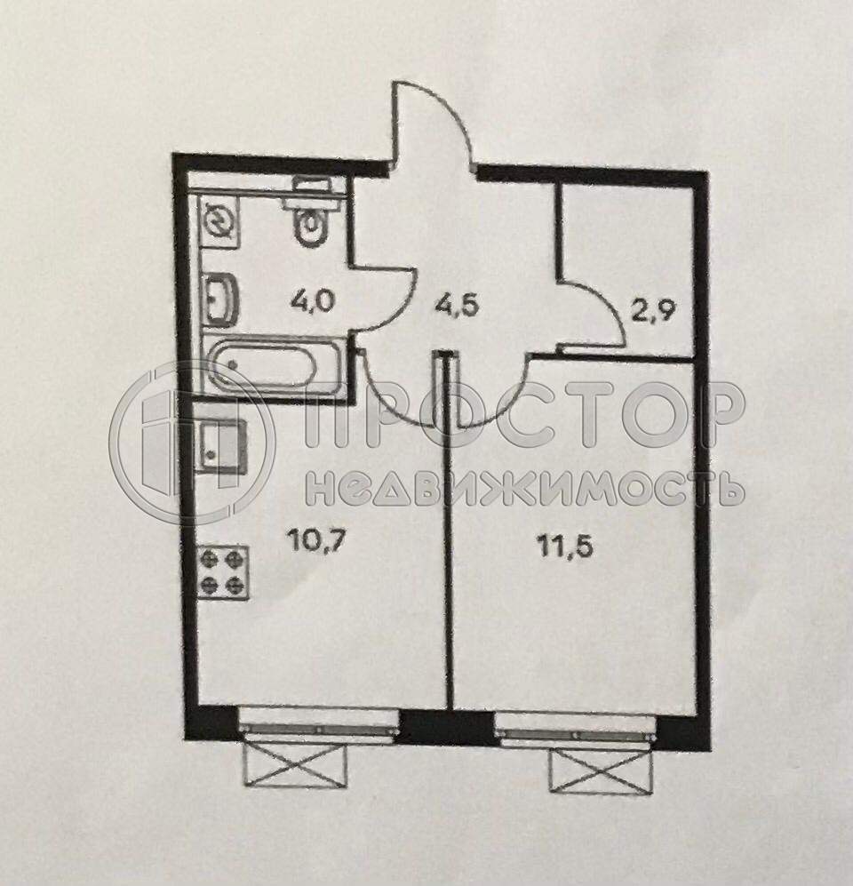 1-комнатная квартира, 33.6 м² - фото 2