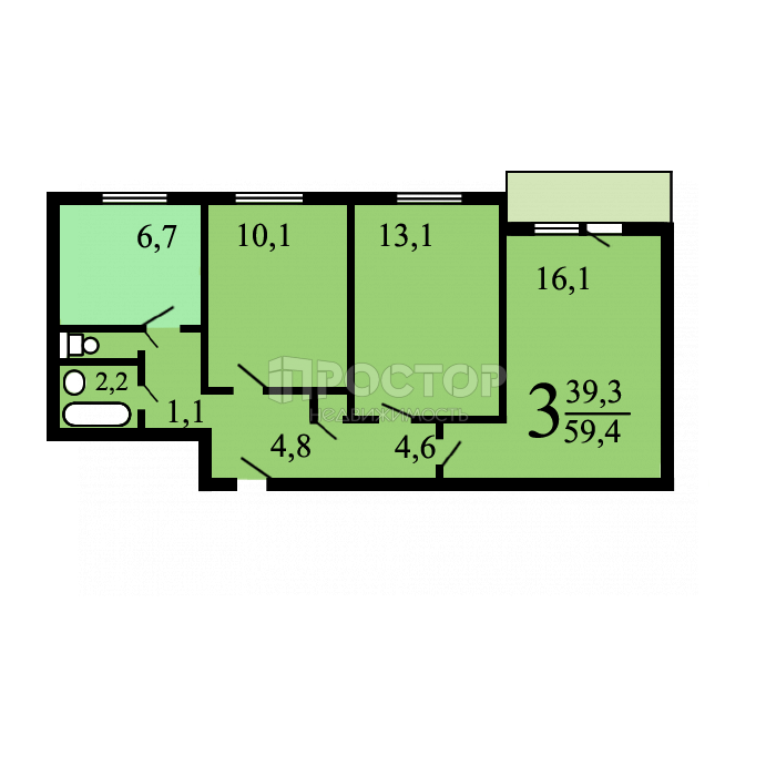 3-комнатная квартира, 55.4 м² - фото 19