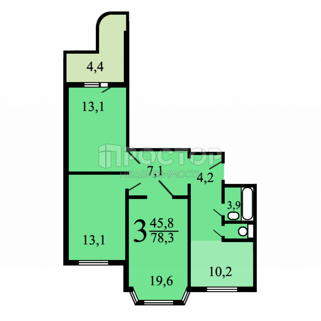 3-комнатная квартира, 78.3 м² - фото 8
