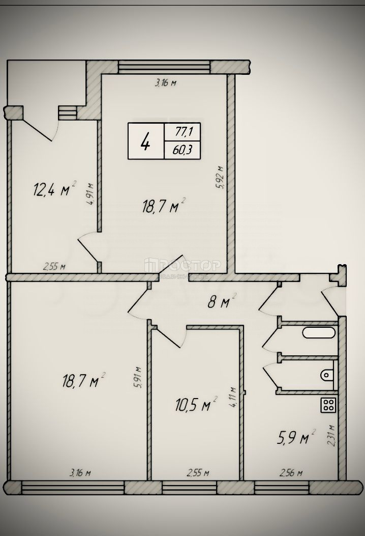 4-комнатная квартира, 77.1 м² - фото 39