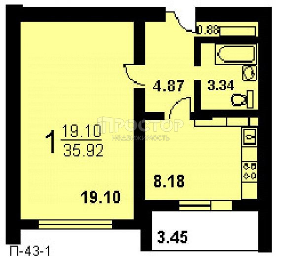 1-комнатная квартира, 35.9 м² - фото 26
