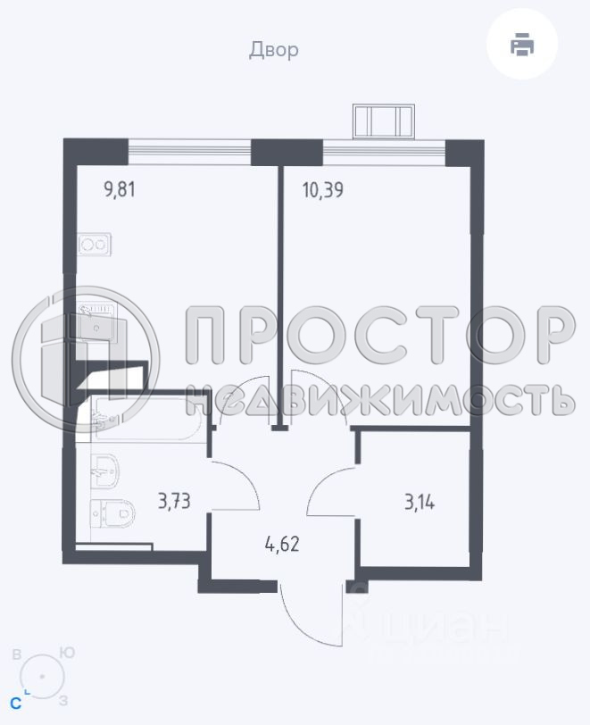 1-комнатная квартира, 31.69 м² - фото 2