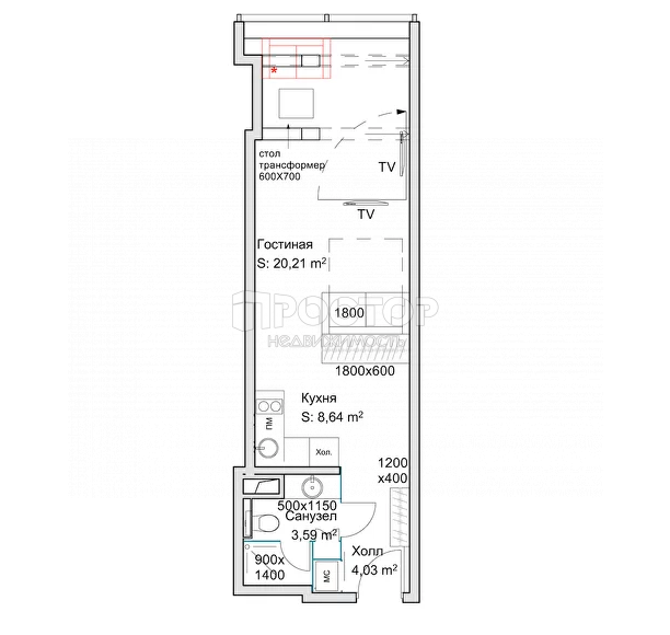 1-комнатная квартира, 37.5 м² - фото 8