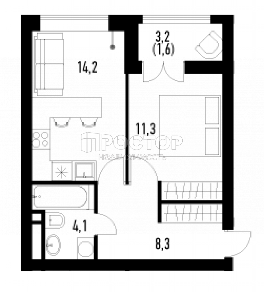1-комнатная квартира, 39.5 м² - фото 3