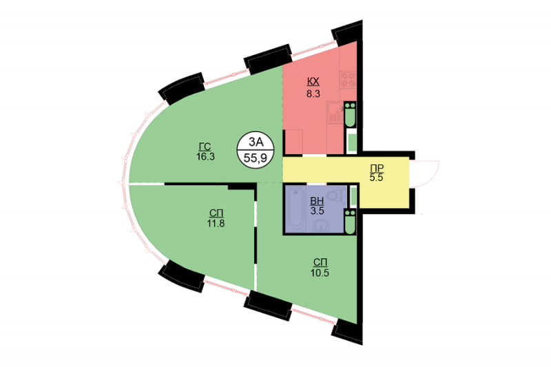 3-комнатная квартира, 56.3 м² - фото 4