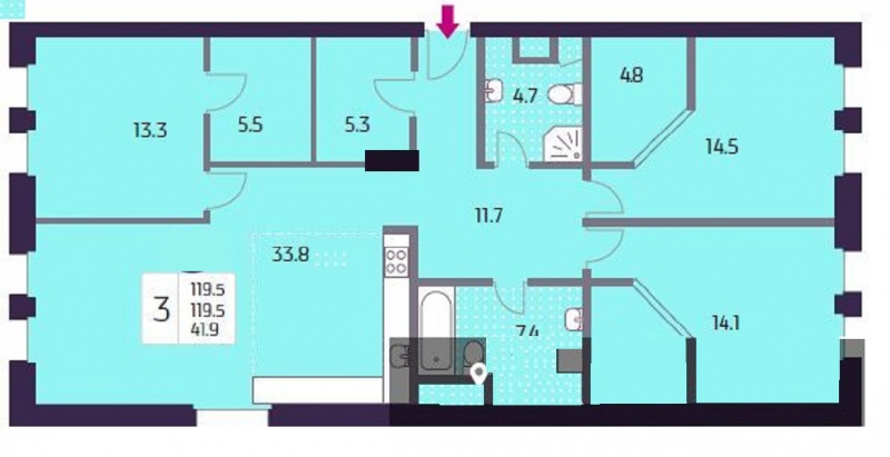 3-комнатная квартира, 119.5 м² - фото 5