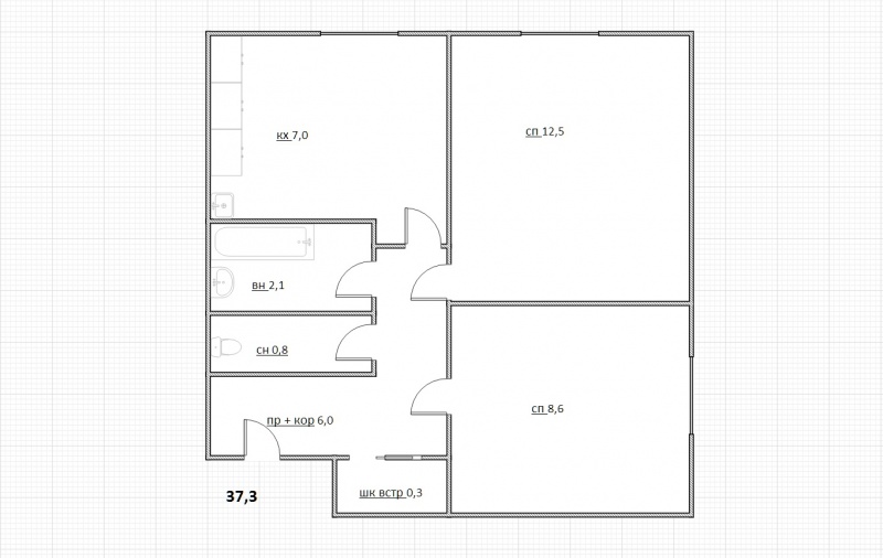 2-комнатная квартира, 38 м² - фото 2