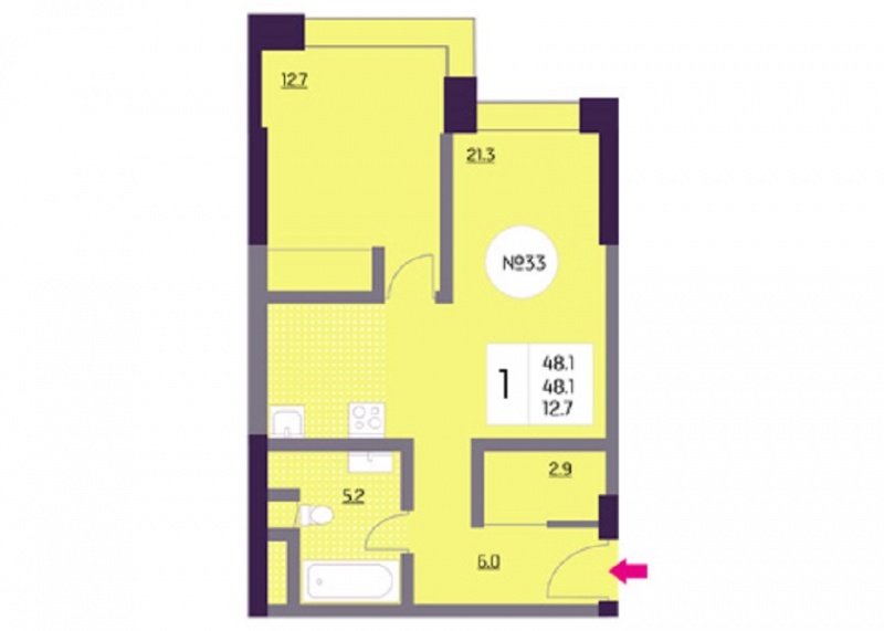 1-комнатная квартира, 48.1 м² - фото 3