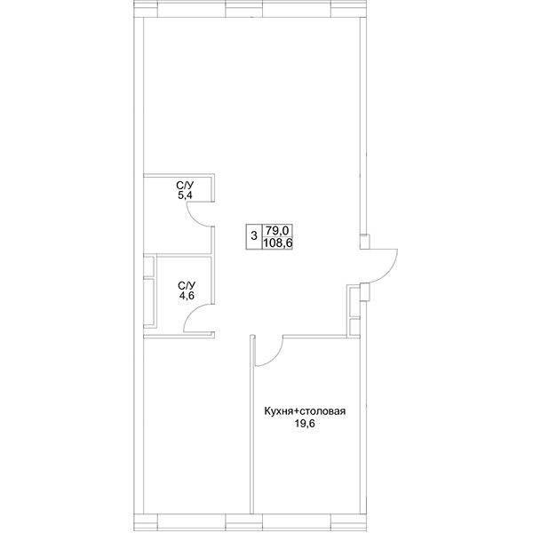 3-комнатная квартира, 106 м² - фото 2