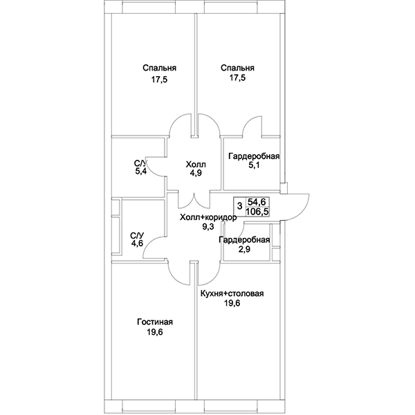 3-комнатная квартира, 106 м² - фото 3