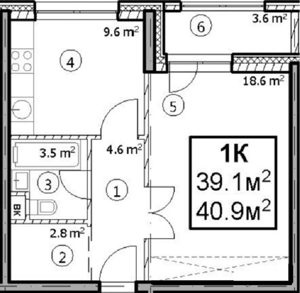 1-комнатная квартира, 40 м² - фото 2