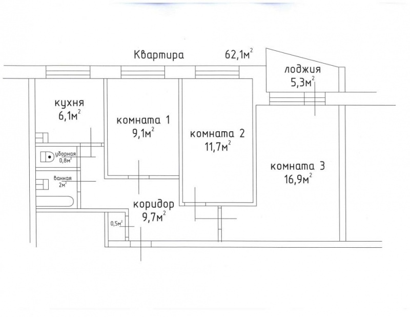3-комнатная квартира, 62 м² - фото 10