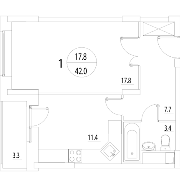 1-комнатная квартира, 43 м² - фото 4