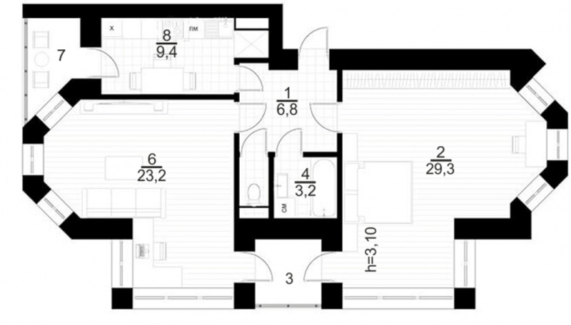 2-комнатная квартира, 74 м² - фото 3