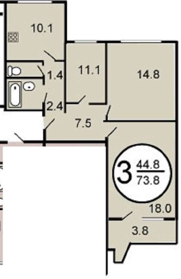 3-комнатная квартира, 75 м² - фото 16