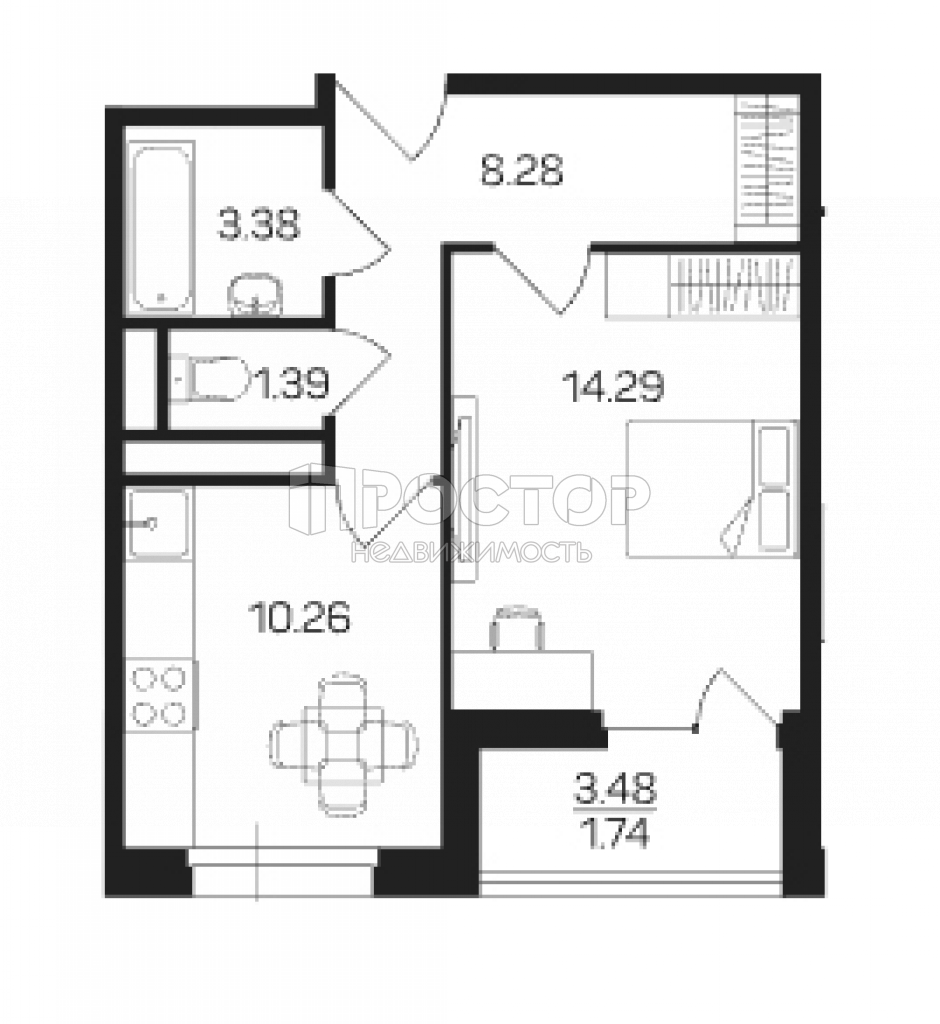 1-комнатная квартира, 39.34 м² - фото 5