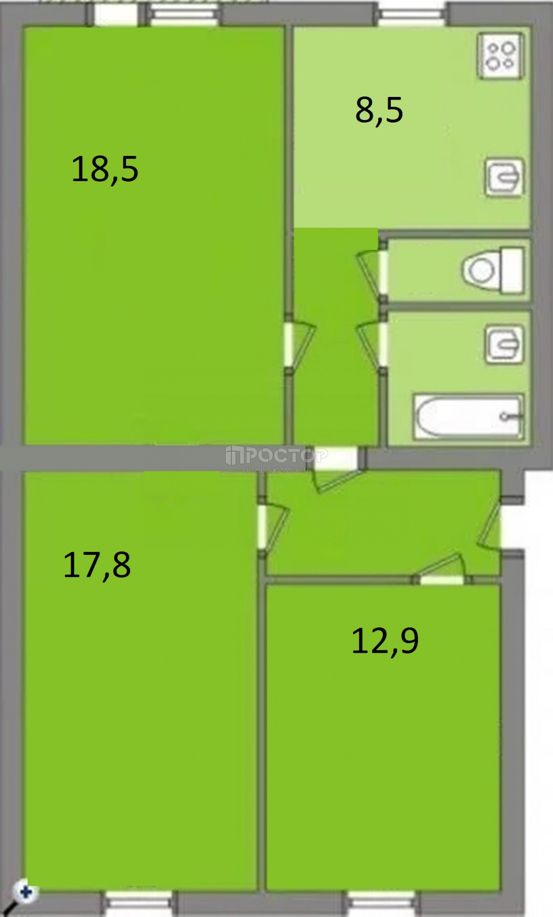 3-комнатная квартира, 70.1 м² - фото 20