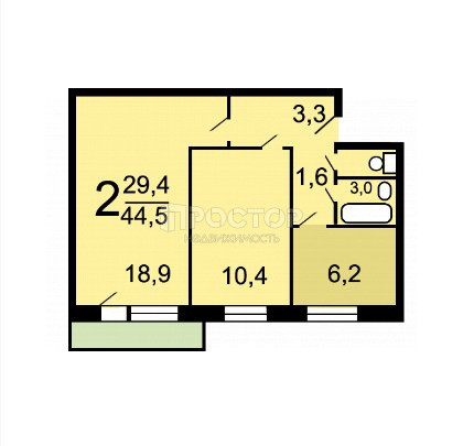 2-комнатная квартира, 45.7 м² - фото 18
