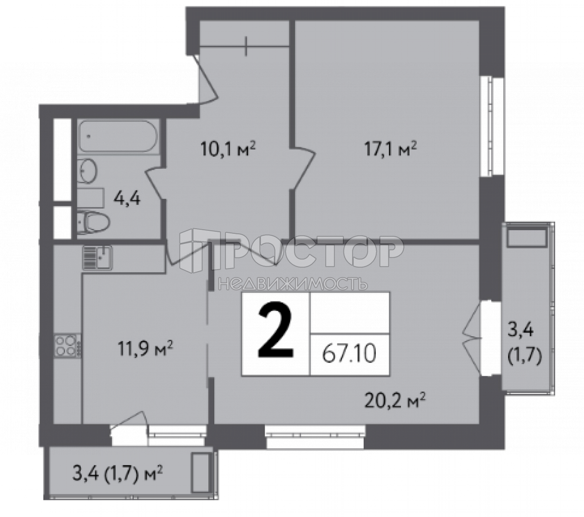 2-комнатная квартира, 67.1 м² - фото 13