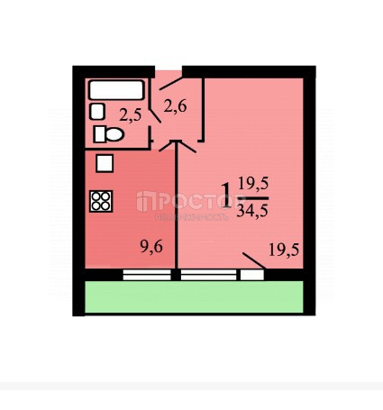 1-комнатная квартира, 35.4 м² - фото 16