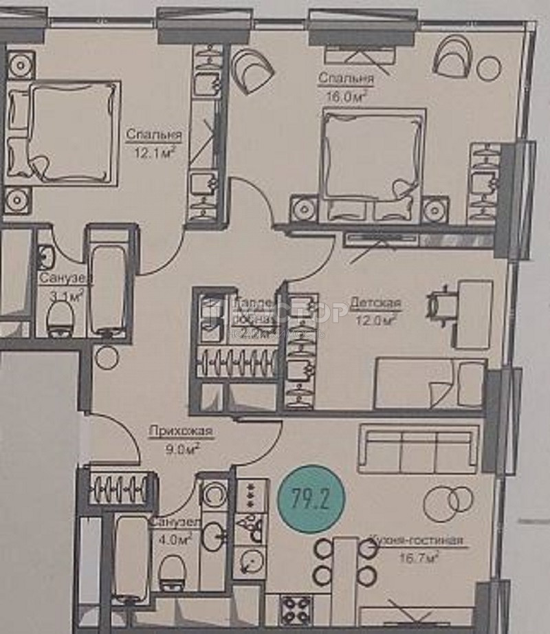 3-комнатная квартира, 80 м² - фото 4