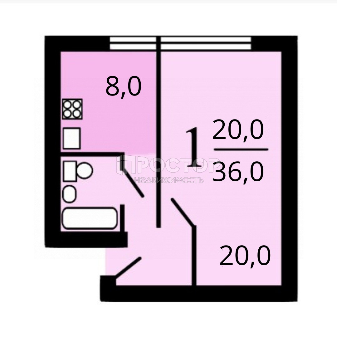 1-комнатная квартира, 36 м² - фото 13