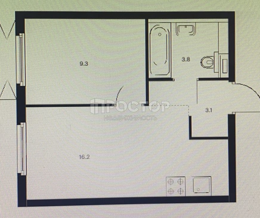 1-комнатная квартира, 32.4 м² - фото 2