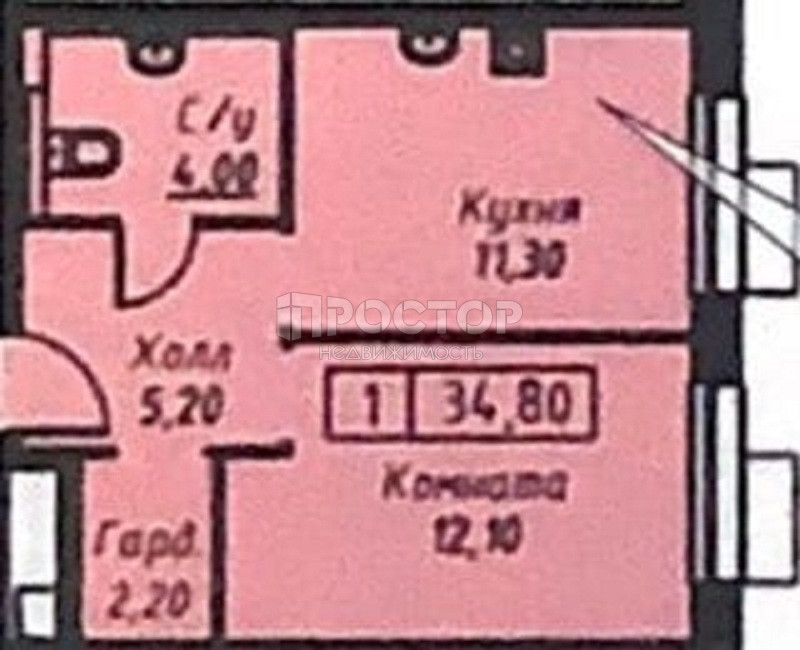 1-комнатная квартира, 35 м² - фото 11
