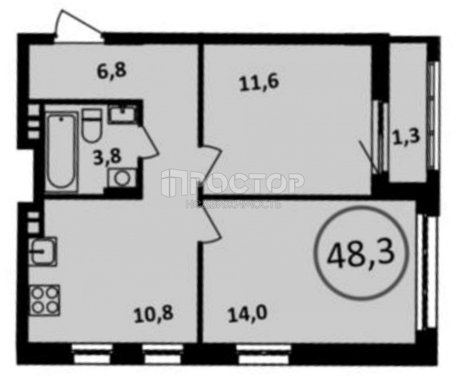 2-комнатная квартира, 48 м² - фото 3