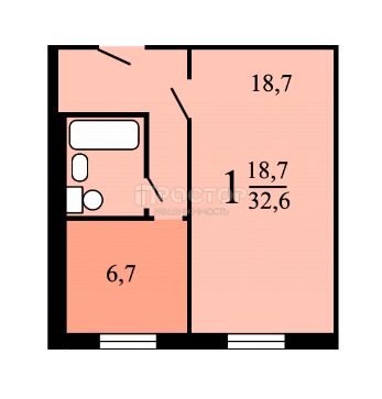1-комнатная квартира, 35 м² - фото 15