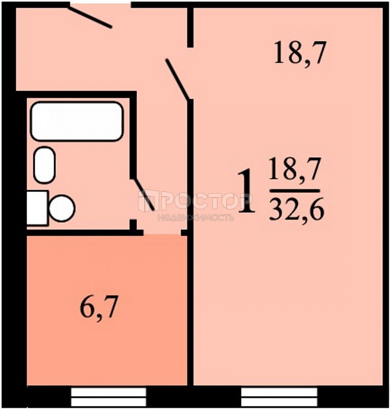 1-комнатная квартира, 32.6 м² - фото 6