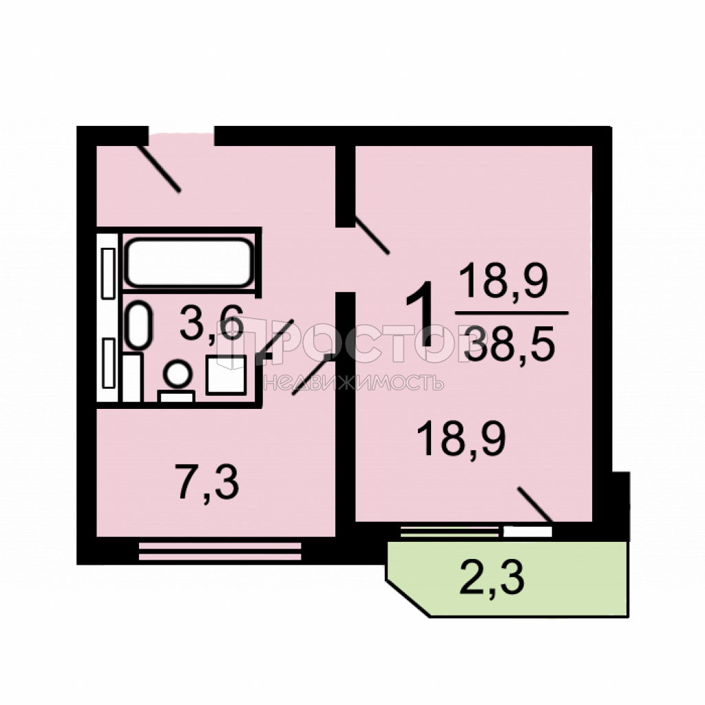 1-комнатная квартира, 38.5 м² - фото 10