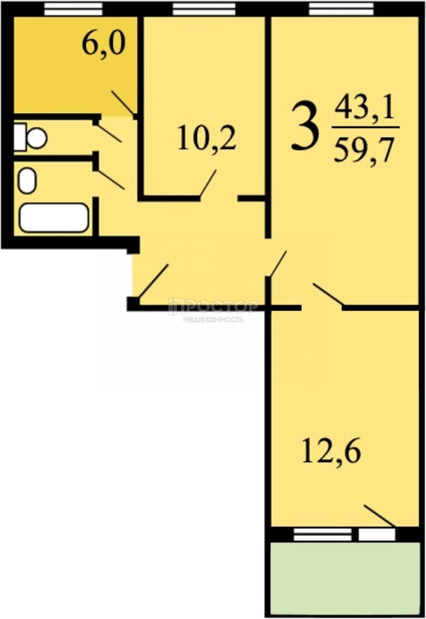 3-комнатная квартира, 58.1 м² - фото 12