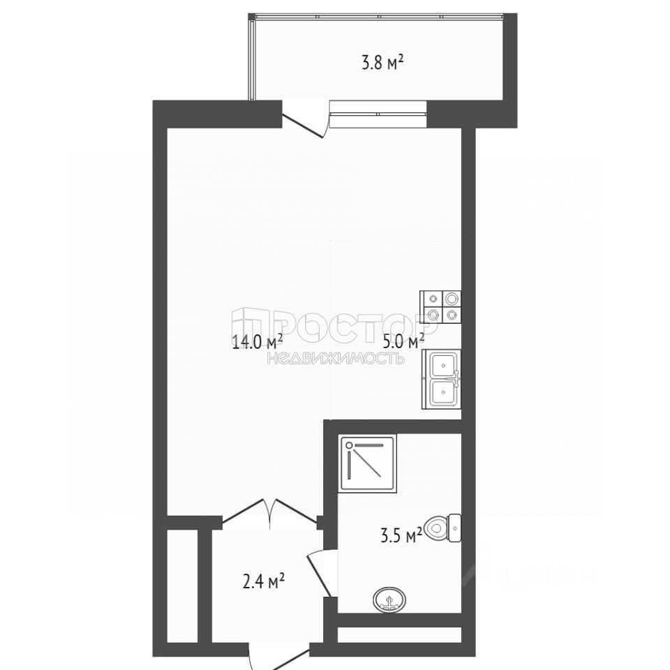 Студия, 26.8 м² - фото 10
