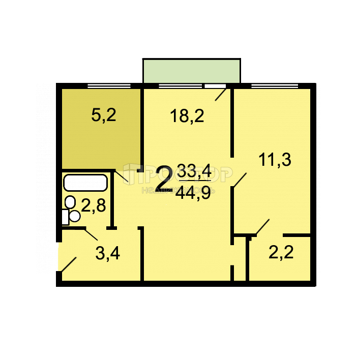2-комнатная квартира, 44.1 м² - фото 13