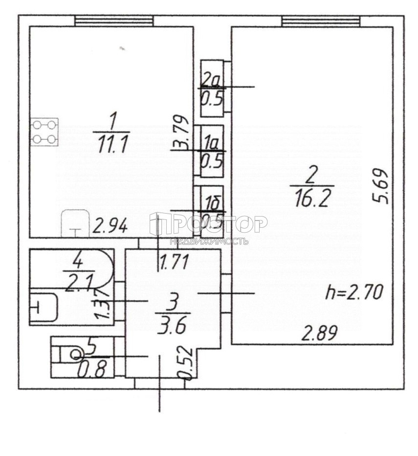 1-комнатная квартира, 35.3 м² - фото 20